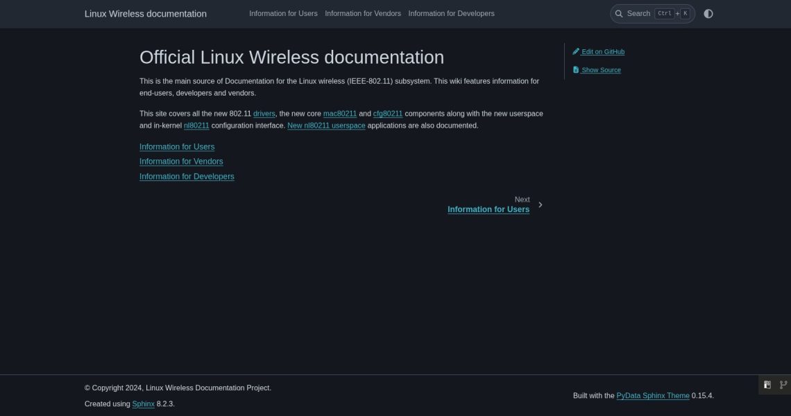 Official Linux Wireless documentation